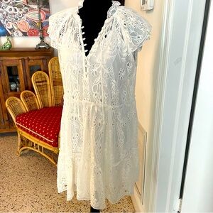 GENERATION LOVE New York! White on White Eyelet Embroidered Tiered Dress. Medium